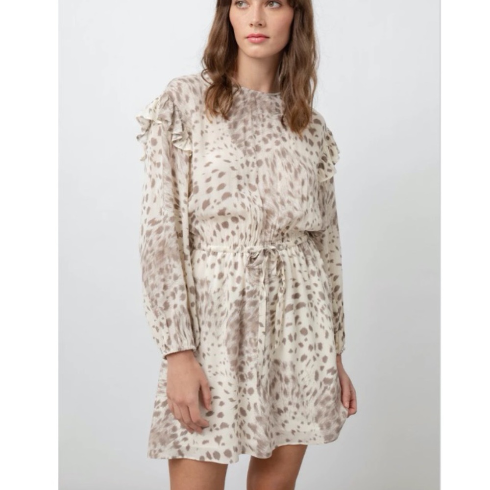 Rails Ora Puma Rayon Chiffon Animal Print Ivory Mini Dress Sz S
